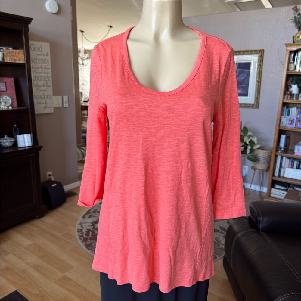 Chico’s The Ultimate Tee orange long sleeve Vneck top-size S
